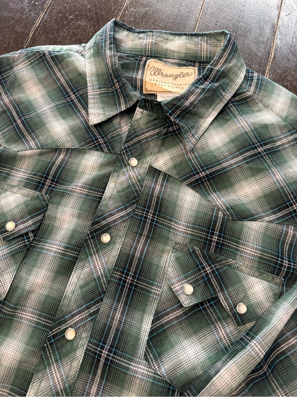 Wrangler Pearl Snap Men’s Green Plaid Western Shirt W Metallic Thread throughout